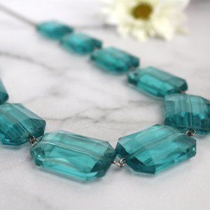 Aqua‎ Blue Faceted Bead Necklace, Silver tone chain